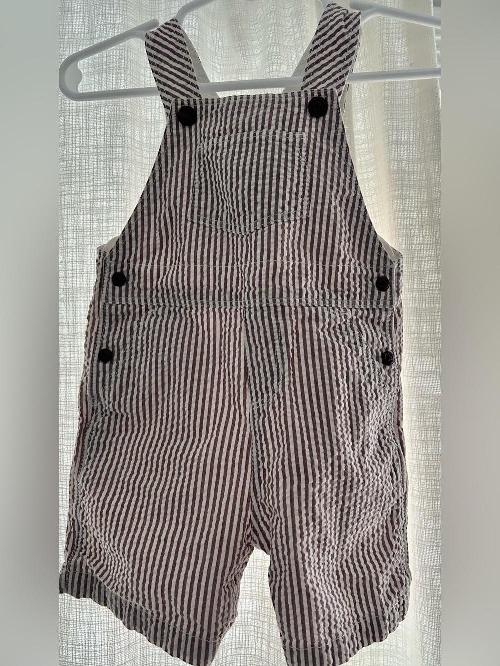 Petit Bateau Striped Seersucker Short Overalls 6 mo/67 cm unisex 100% cotton